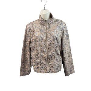 Abstract Print Full Zip‎ Jacket, Neutral Tones, Lightweight Coat